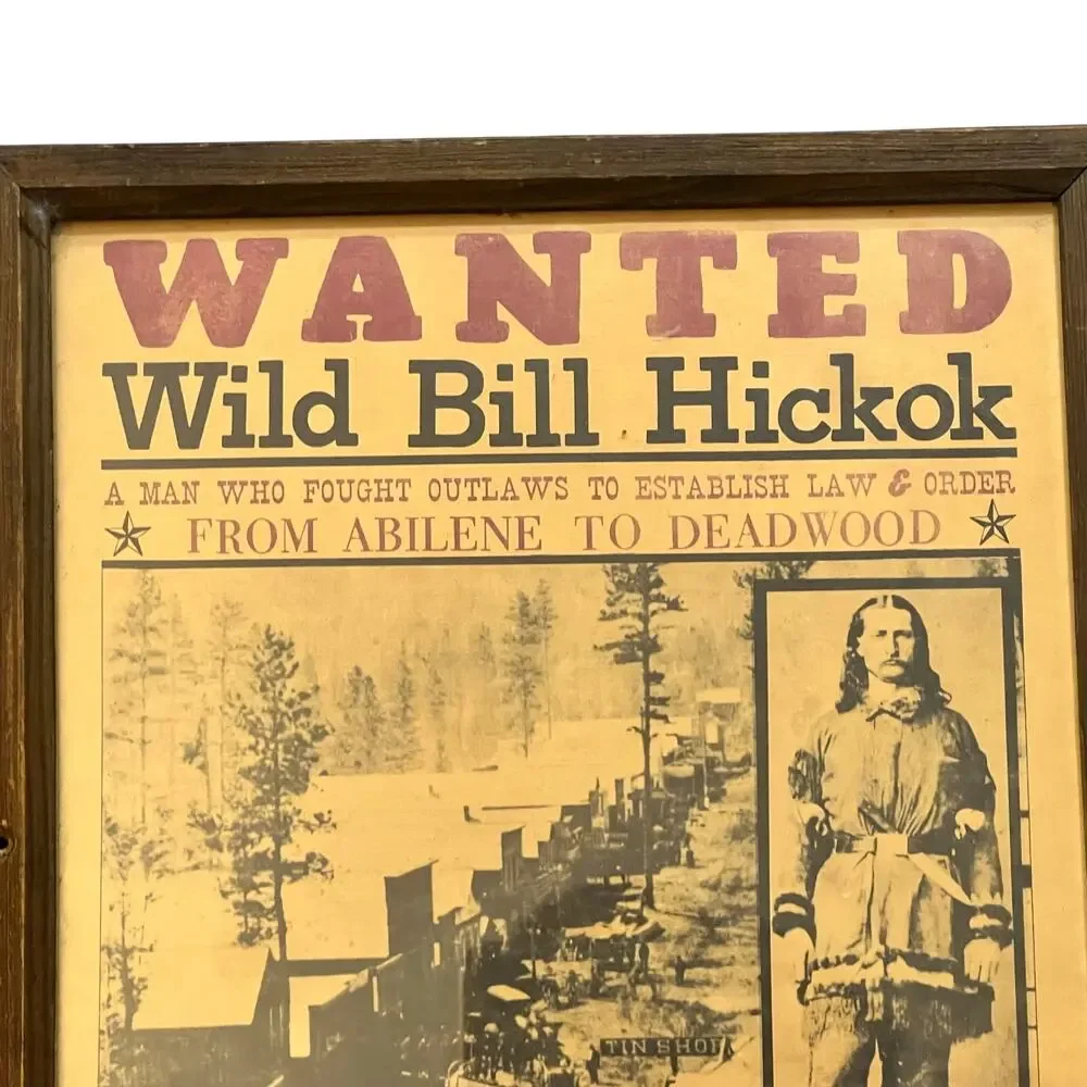 Vintage Wild Bill Hickok Wanted Poster Marshal Framed Old West Wall Decor 11x14